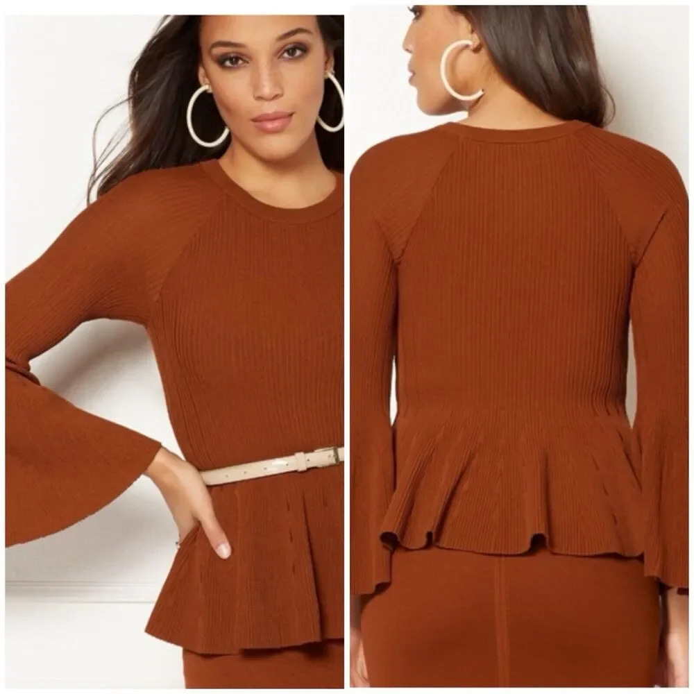Eva Mendes by New York & Company Bell Sleeve Peplum Sweater Size Large‎
